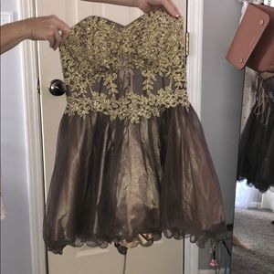 See Threw Bodice Gray And Gold Dress